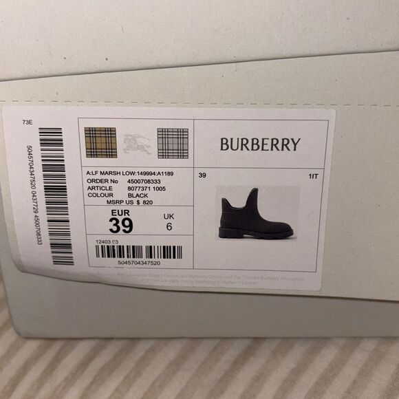 Burberry Marsh Rubber Short Rain Boots Women's NEW IN BOX 8 Black Slip On $820 - Picture 9 of 9